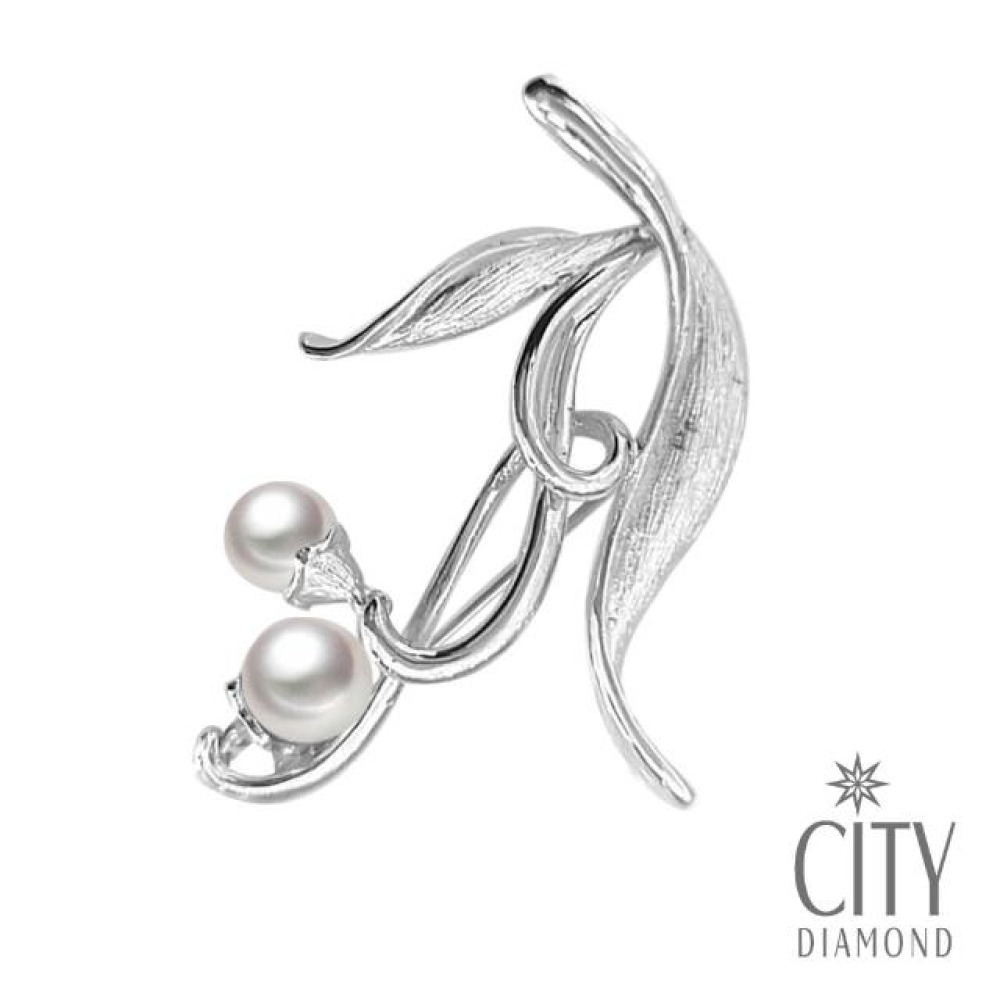 【City Diamond 引雅】日本進口『鈴蘭』南洋珠7-8mm 二用銀製南洋珍珠胸針/項鍊(東京Yuki系列)