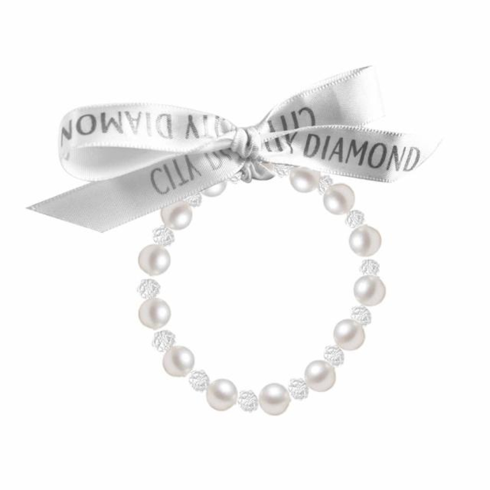 【City Diamond 引雅】網路獨家 緞帶珍珠手鍊 蝴蝶結 女兒 幼兒 Baby 彌月(Baby寶寶系列)