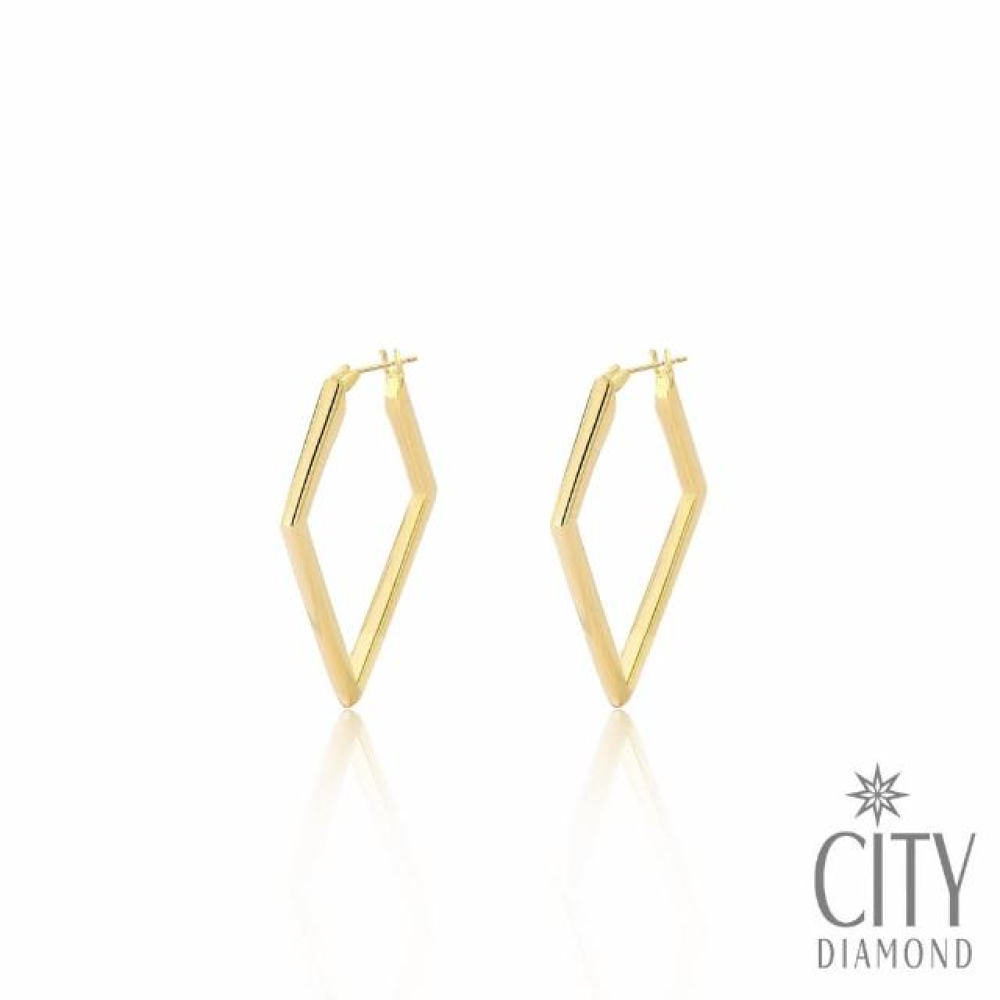 【City Diamond 引雅】18K日本菱型造型黃K金斗圈耳環(東京Yuki系列)