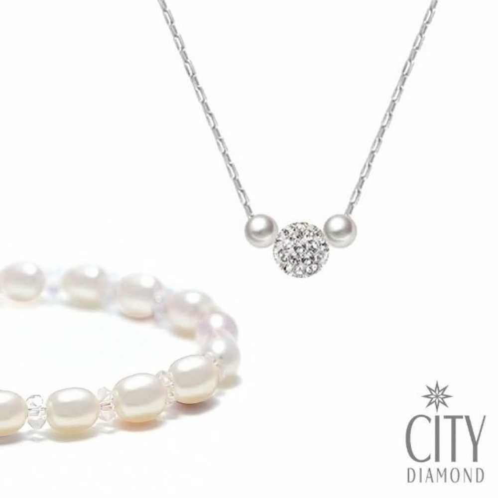 【City Diamond 引雅】網路獨家 天然珍珠水鑽米奇造型項鍊(職人工藝系列)
