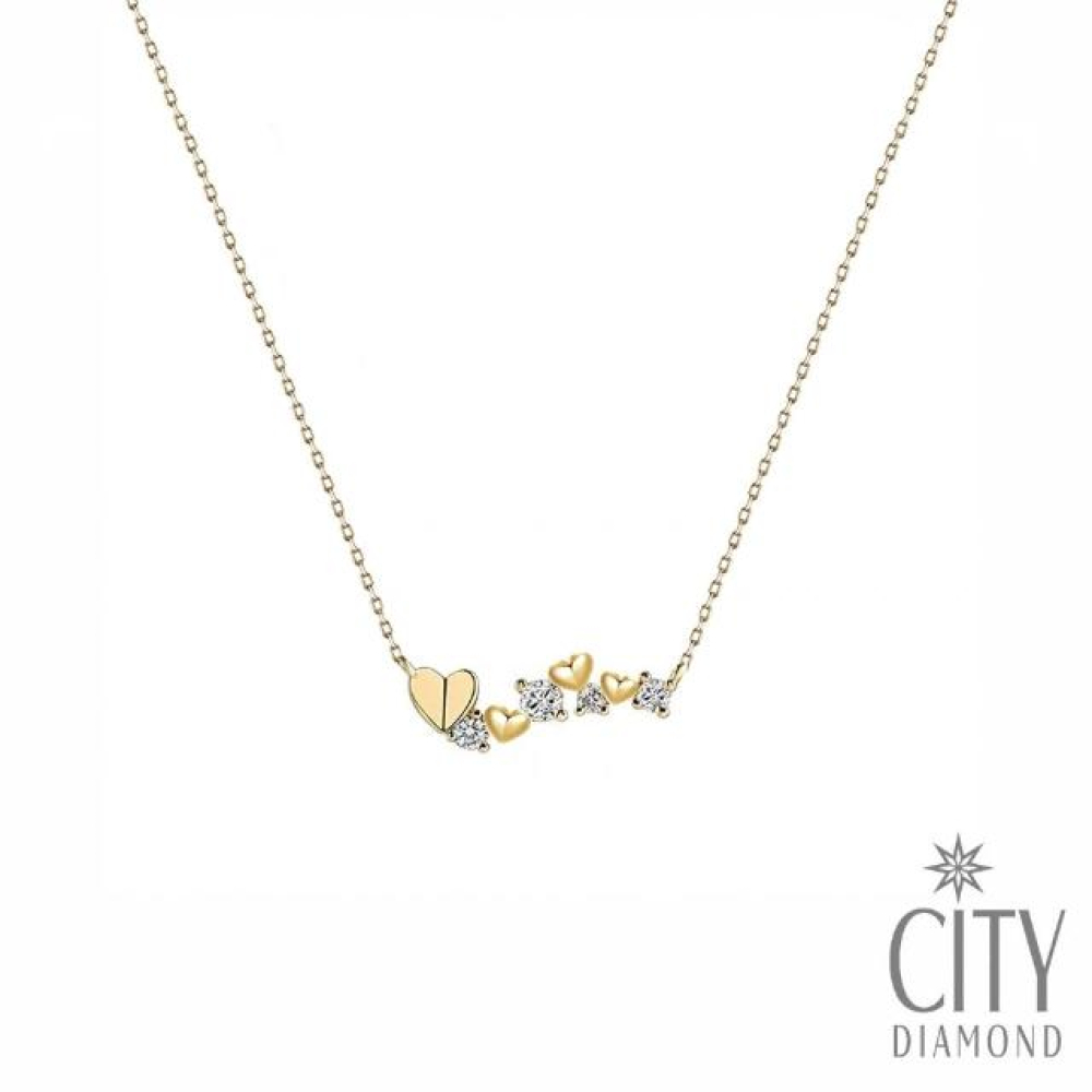 【City Diamond 引雅】『連綿心意』18K天然鑽石愛心一字黃K金項鍊(東京Yuki系列)