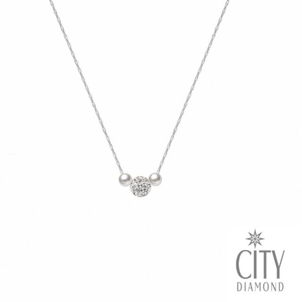 【City Diamond 引雅】網路獨家 手作天然珍珠米奇造型水鑽項鍊(職人工藝系列)