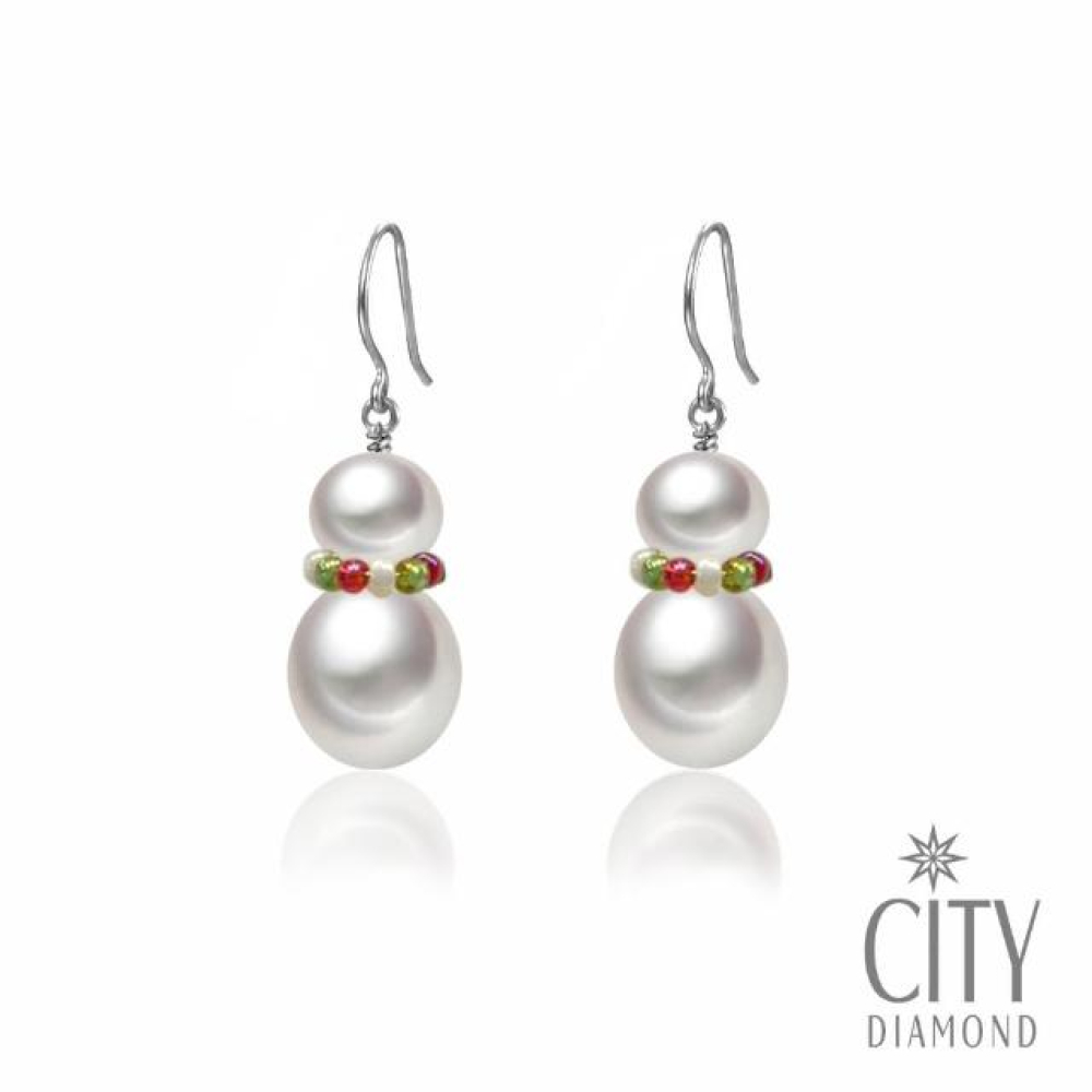 【City Diamond 引雅】網路獨家 手作天然珍珠雪人圍巾耳環(職人工藝系列)