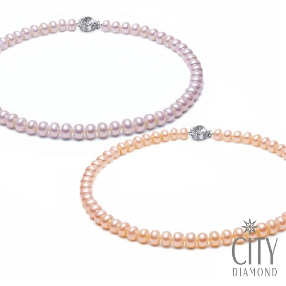【City Diamond 引雅】天然珍珠粉橘 粉紫串鍊/項鍊(兩色任選 氣質百搭)