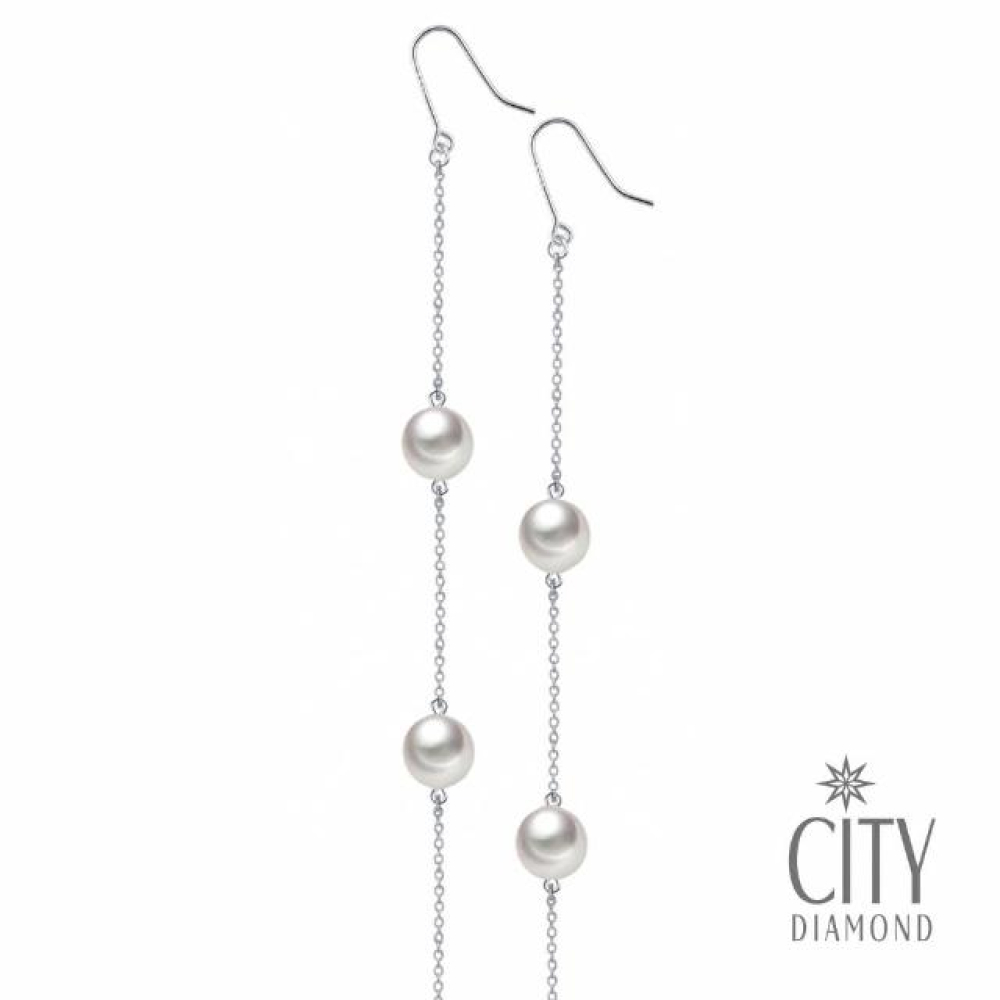 【City Diamond 引雅】網路獨家 天然水滴珍珠長掛型耳環 特長版(職人工藝系列)