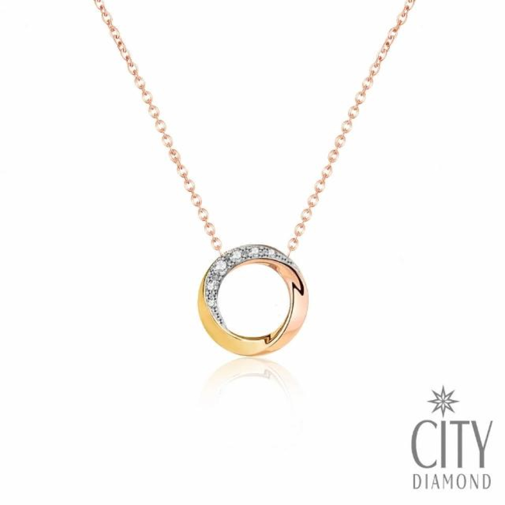 【City Diamond 引雅】『莫比烏斯環』14K天然鑽石3分白K 黃K 玫瑰金 三色K金項鍊(浮光留影系列)