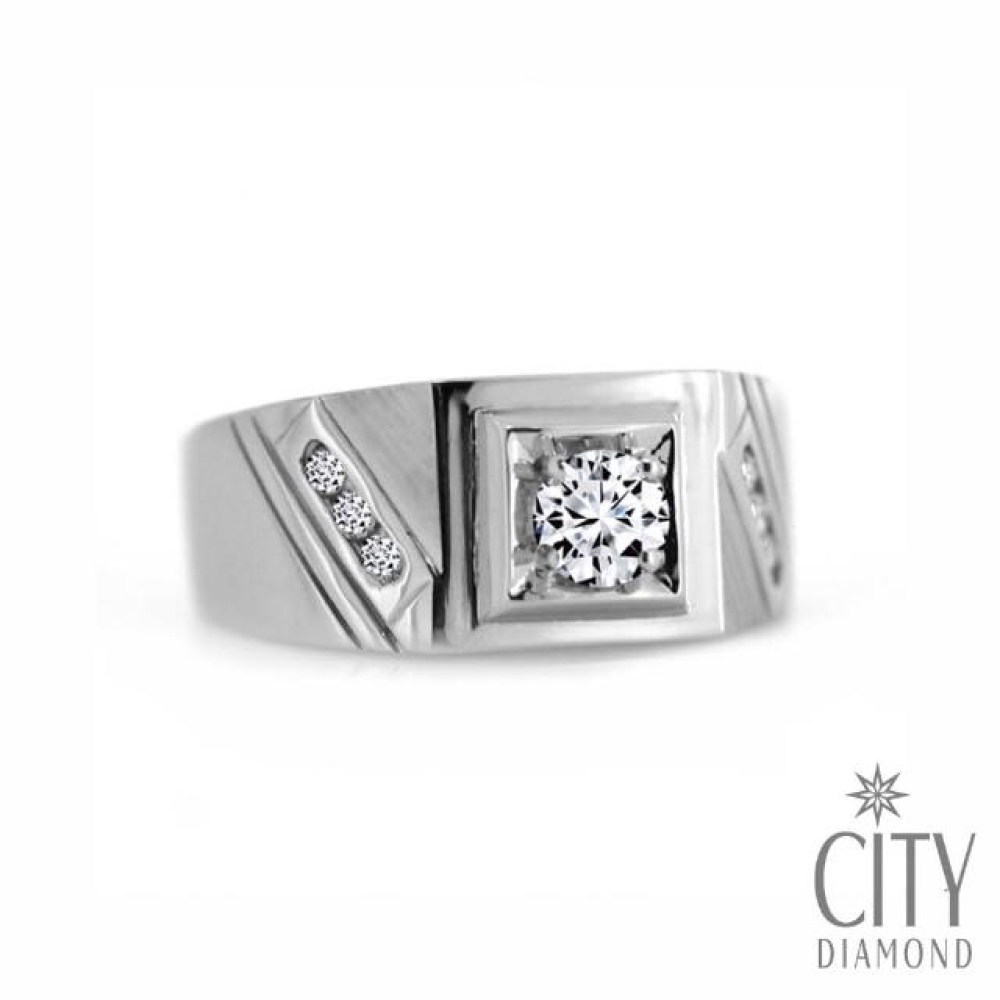 【City Diamond 引雅】『法國公爵』天然鑽石30分白K金戒指 男戒 對戒(璀璨流光系列)