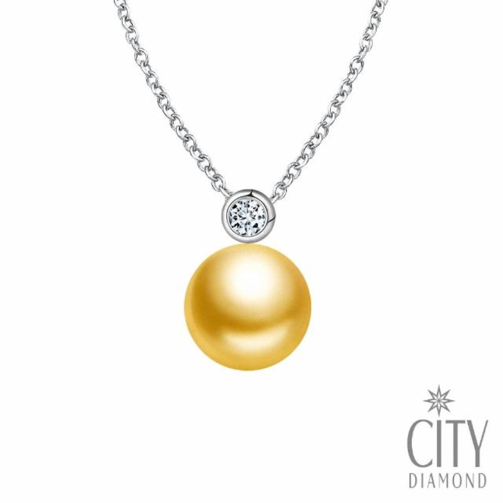 【City Diamond 引雅】天然南洋珠 金珠13mm 10分鑽石白K金墜/項鍊(東京Yuki系列)