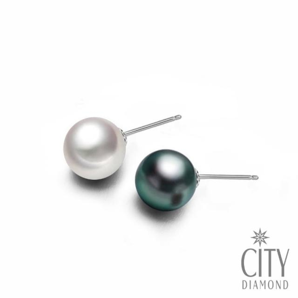 【City Diamond 引雅】不對稱混搭 7.5m 日本珍珠 AKOYA 大溪地黑珍珠 14K金耳環(東京Yuki系列)
