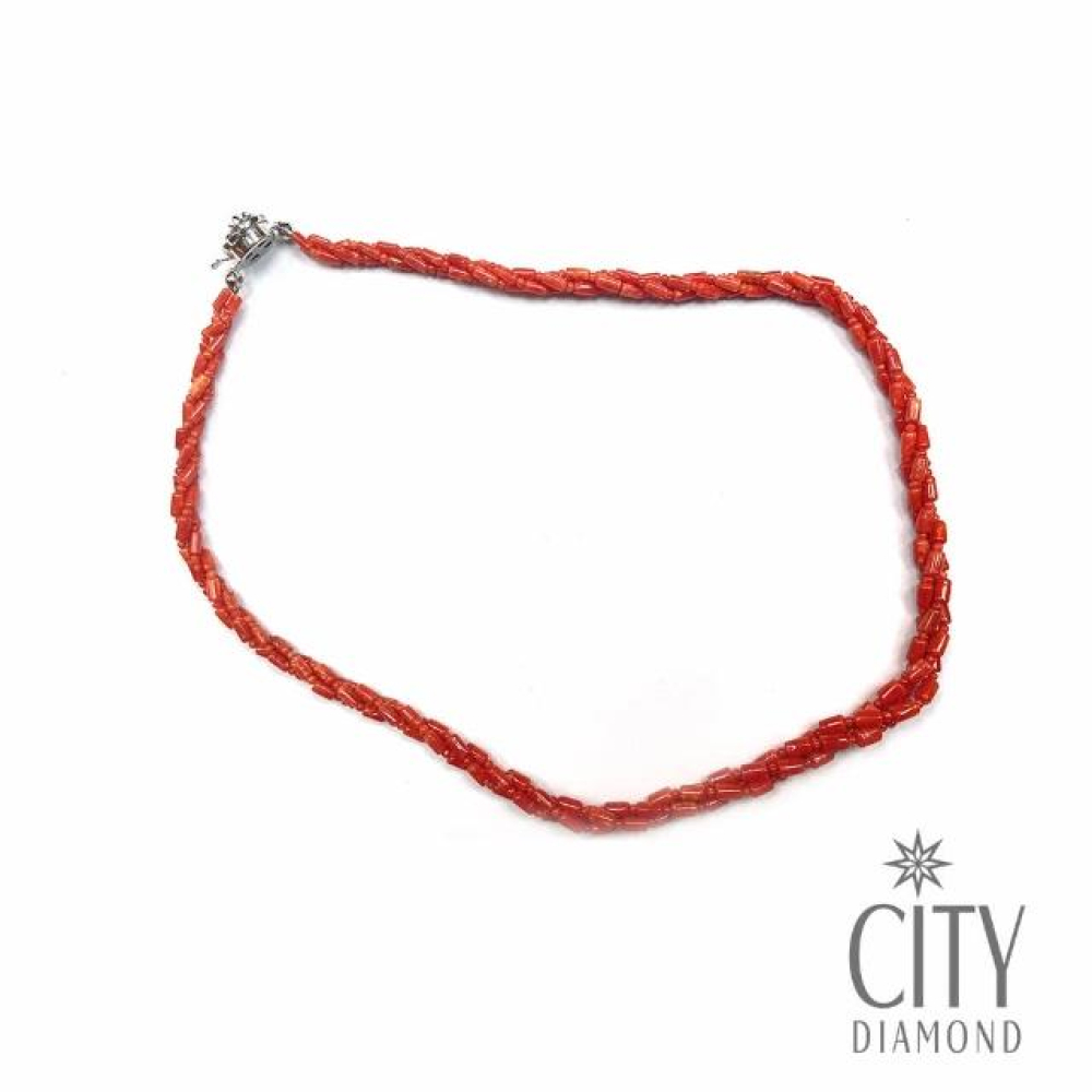 【City Diamond 引雅】紅珊瑚 直管加圓珠 三串一 項鍊(台灣紅珊瑚)