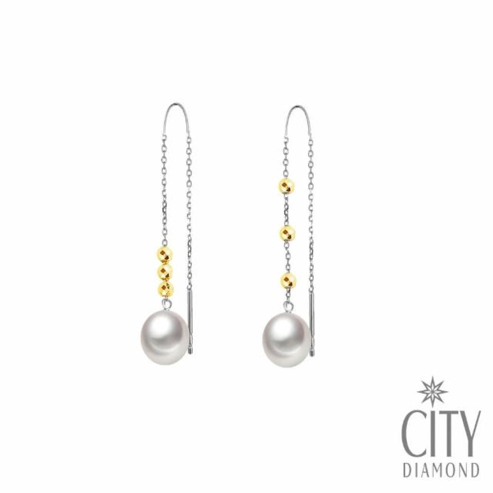【City Diamond 引雅】18K日本AKOYA珍珠黃格珠耳線耳環(東京Yuki系列)