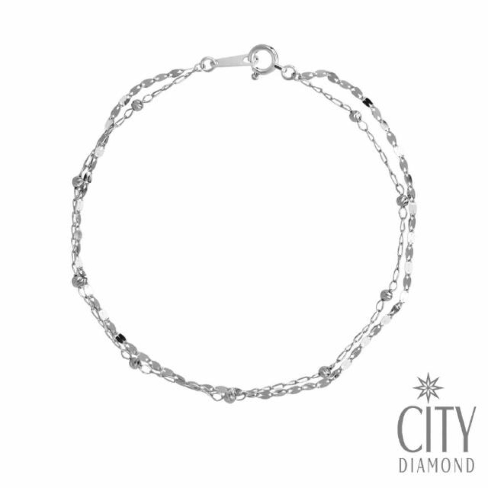 【City Diamond 引雅】18K刻面閃耀不對稱白K金手鍊(東京Yuki 表參道系列)