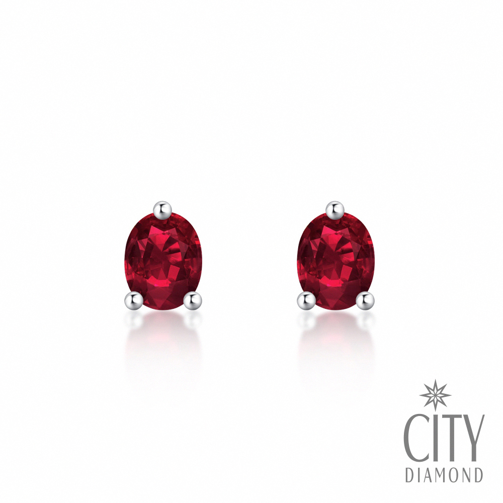 【City Diamond 引雅】『蘇芳』14K天然紅寶石40分三爪白K金耳環