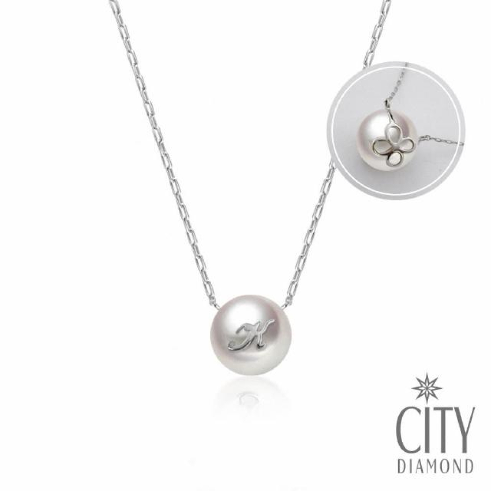 【City Diamond 引雅】『心口烙印K』18K日本AKOYA珍珠字母K白K金項鍊(東京Yuki系列)