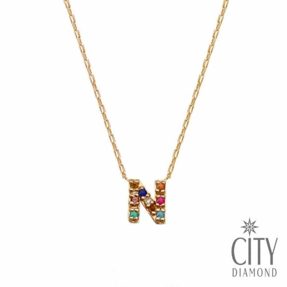 【City Diamond 引雅】『心口烙印N』日本 祖母綠 石榴石 紅寶 藍拓帕 藍寶 玫瑰金字母N項鍊(東京Yuki系列)