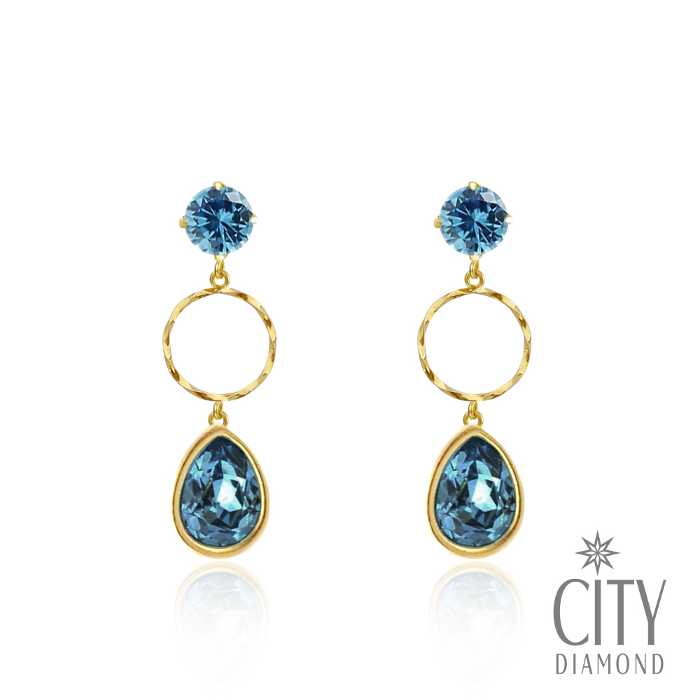 【City Diamond 引雅】『漣光』18K日本倫敦藍托帕石1克拉黃K金耳環(東京Yuki系列)