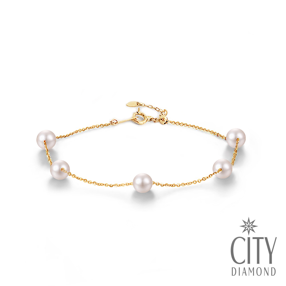 【City Diamond 引雅】『螢』18K日本AKOYA珍珠5mm黃K金伸縮手鍊(東京Yuki系列)