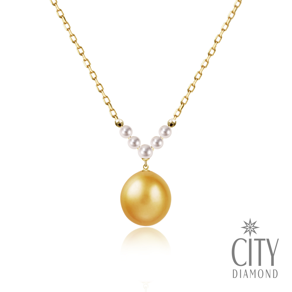 【City Diamond 引雅】18K日本南洋珠金珠8mm自由伸縮黃K金珍珠項鍊 套鍊(東京Yuki系列)
