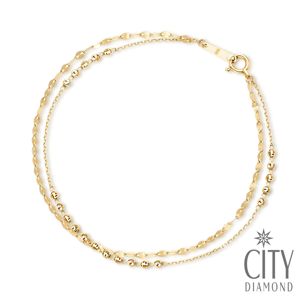 【City Diamond 引雅】18K日本刻面閃耀雙層金球黃K金手鍊(東京Yuki表參道系列)