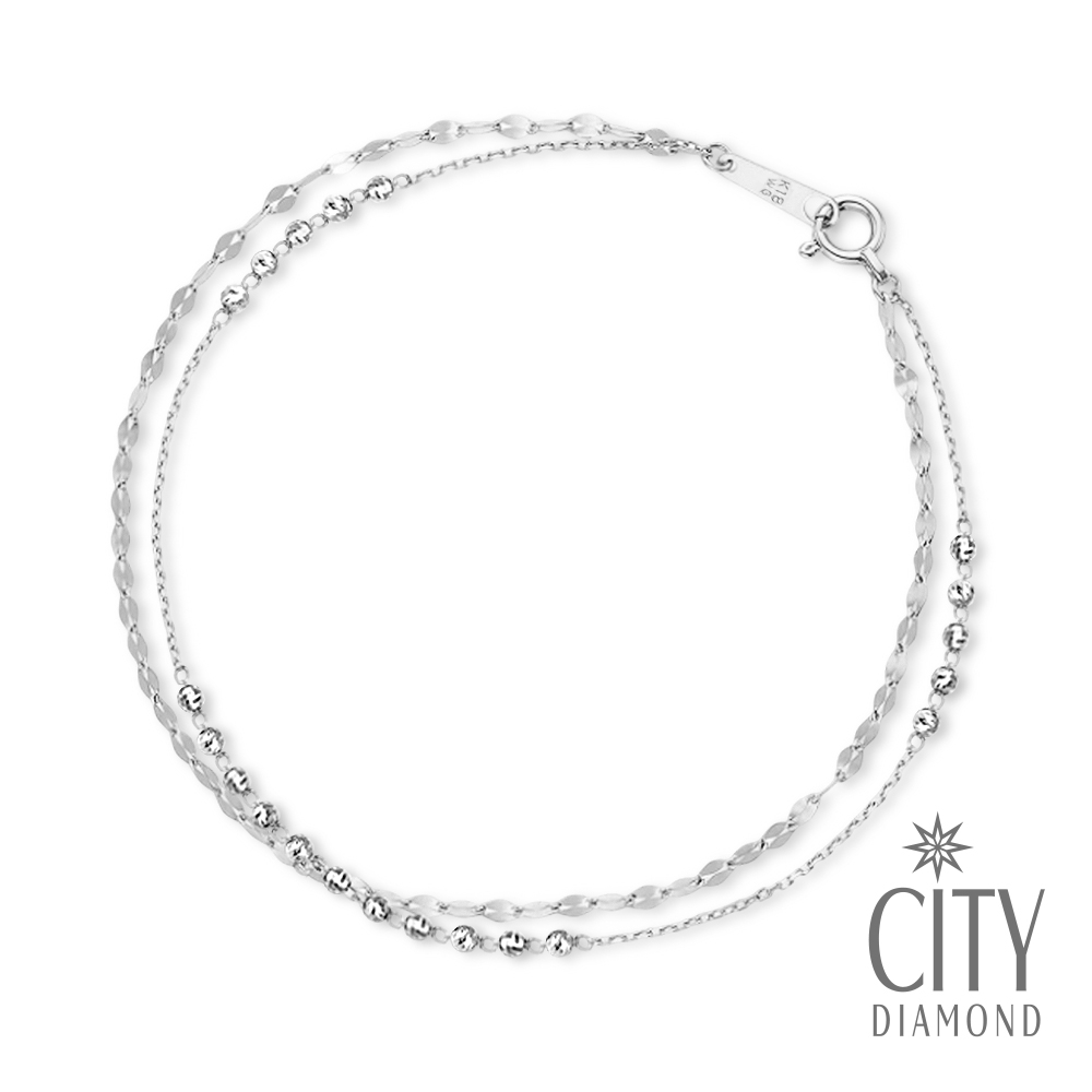 【City Diamond 引雅】18K日本刻面閃耀雙層金球白K金手鍊(東京Yuki表參道系列)