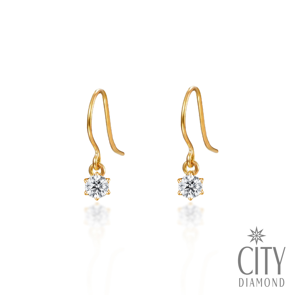 【City Diamond 引雅】18K 日本 天然鑽石 15分 玫瑰金 勾式 垂掛 耳環(東京Yuki系列)