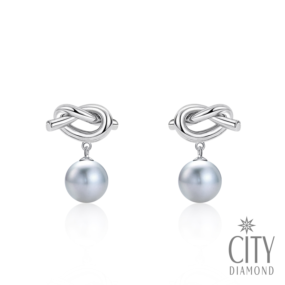 【City Diamond 引雅】純銀 日本 AKOYA 真多麻色珍珠 8mm 扭結耳環(東京Yuki系列 網路獨家款)