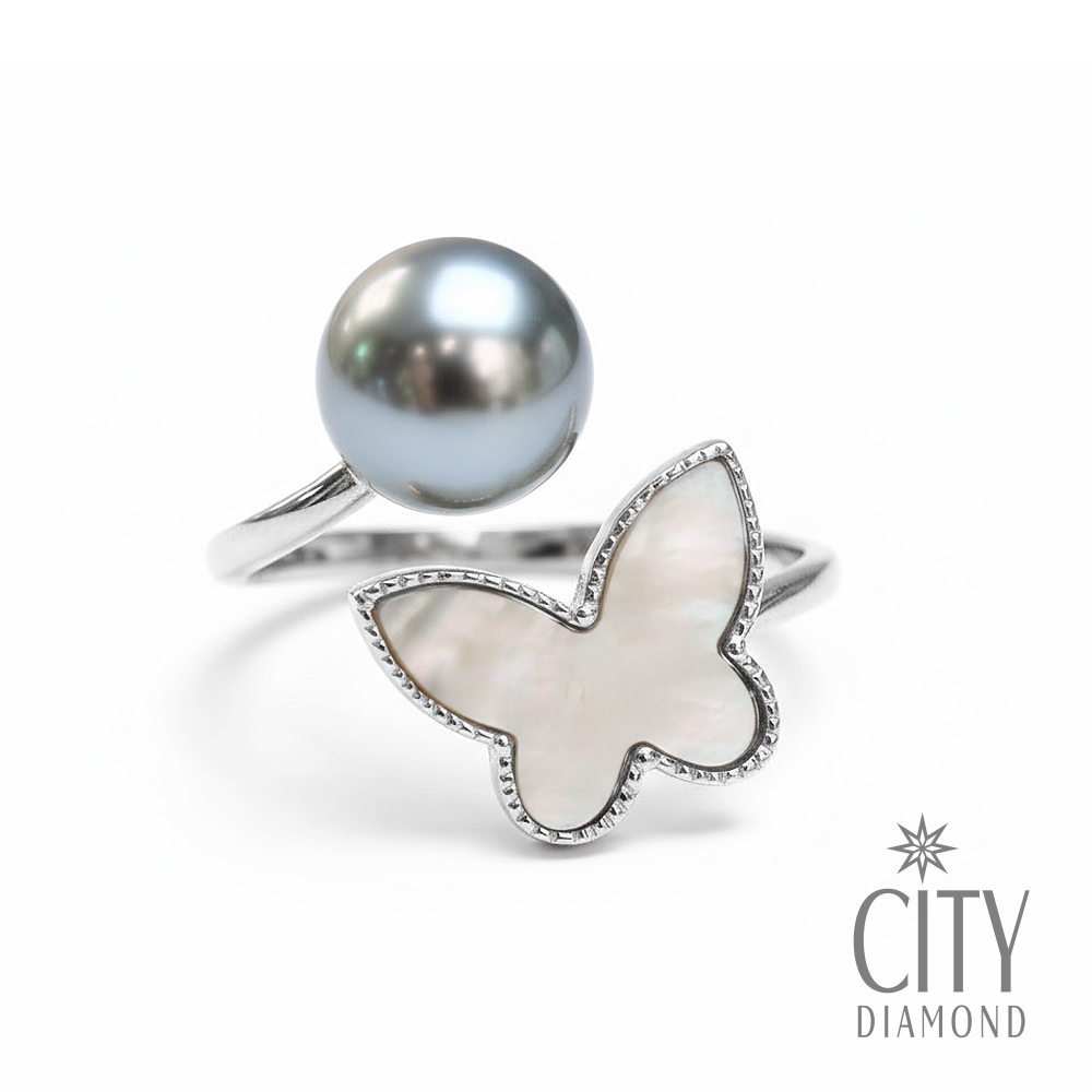 【City Diamond 引雅】網路獨家 純銀 日本 AKOYA 真多麻色珍珠7-7.5mm 母貝 戒指(東京Yuki系列款)