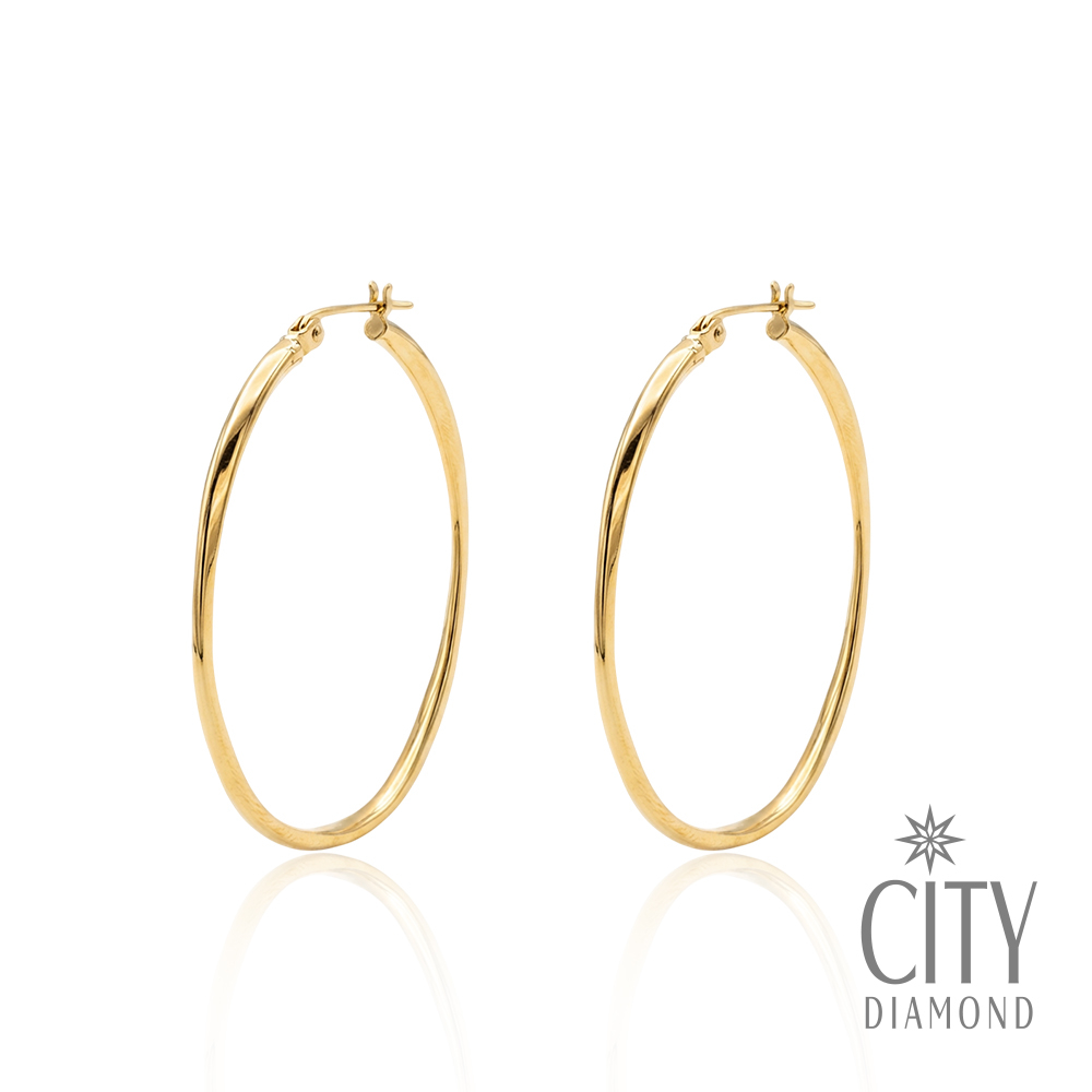 【City Diamond 引雅】18K 日本 流線 橢圓 黃K金 斗圈 耳環(東京Yuki系列)