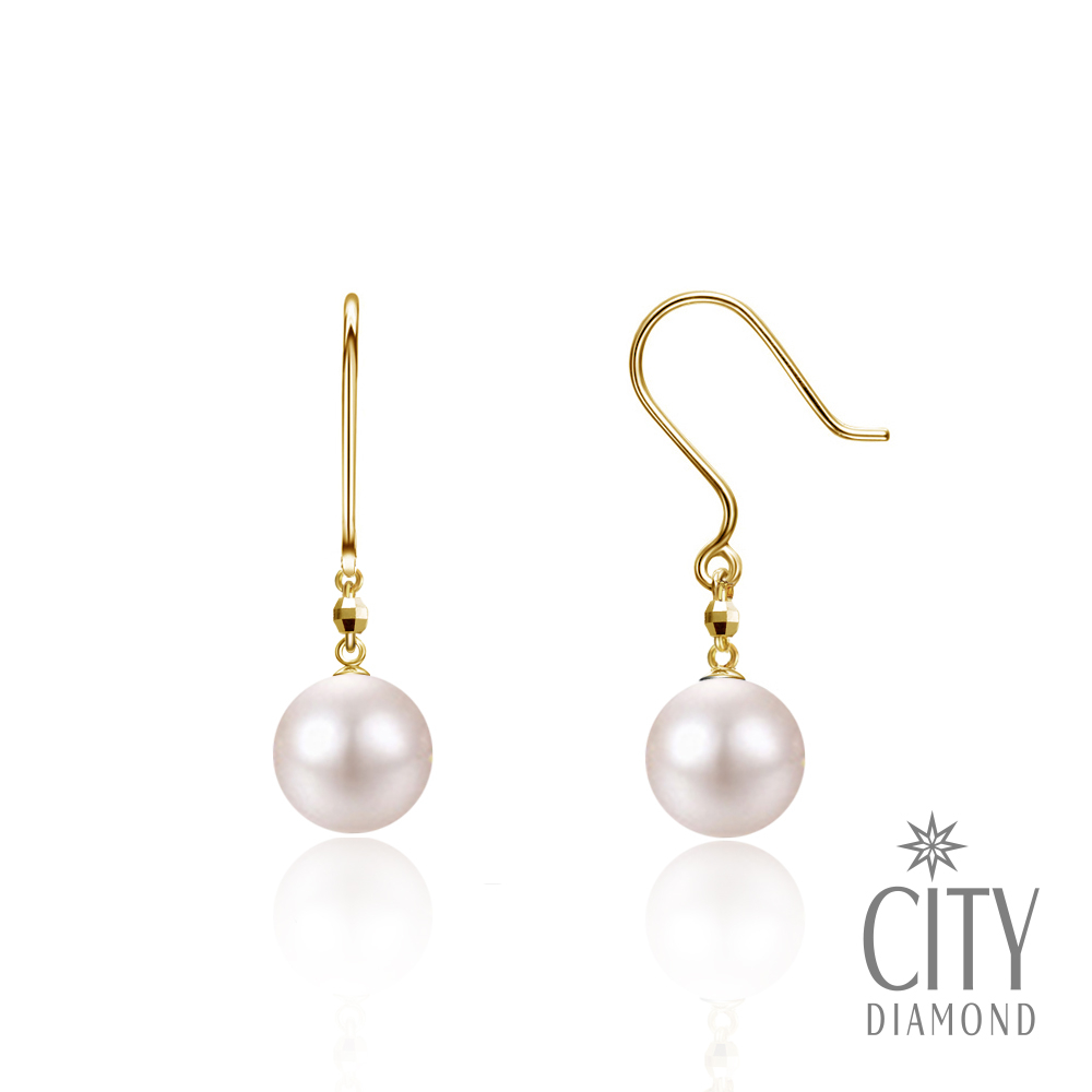 【City Diamond 引雅】18K 日本 AKOYA珍珠 6.5mm 黃K金 耳勾式 耳環(東京Yuki系列)