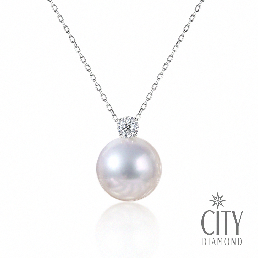 【City Diamond 引雅】網路獨家 18K澳白南洋珍珠 天然鑽石 白K金 墜子 附銀鍊(東京Yuki系列)