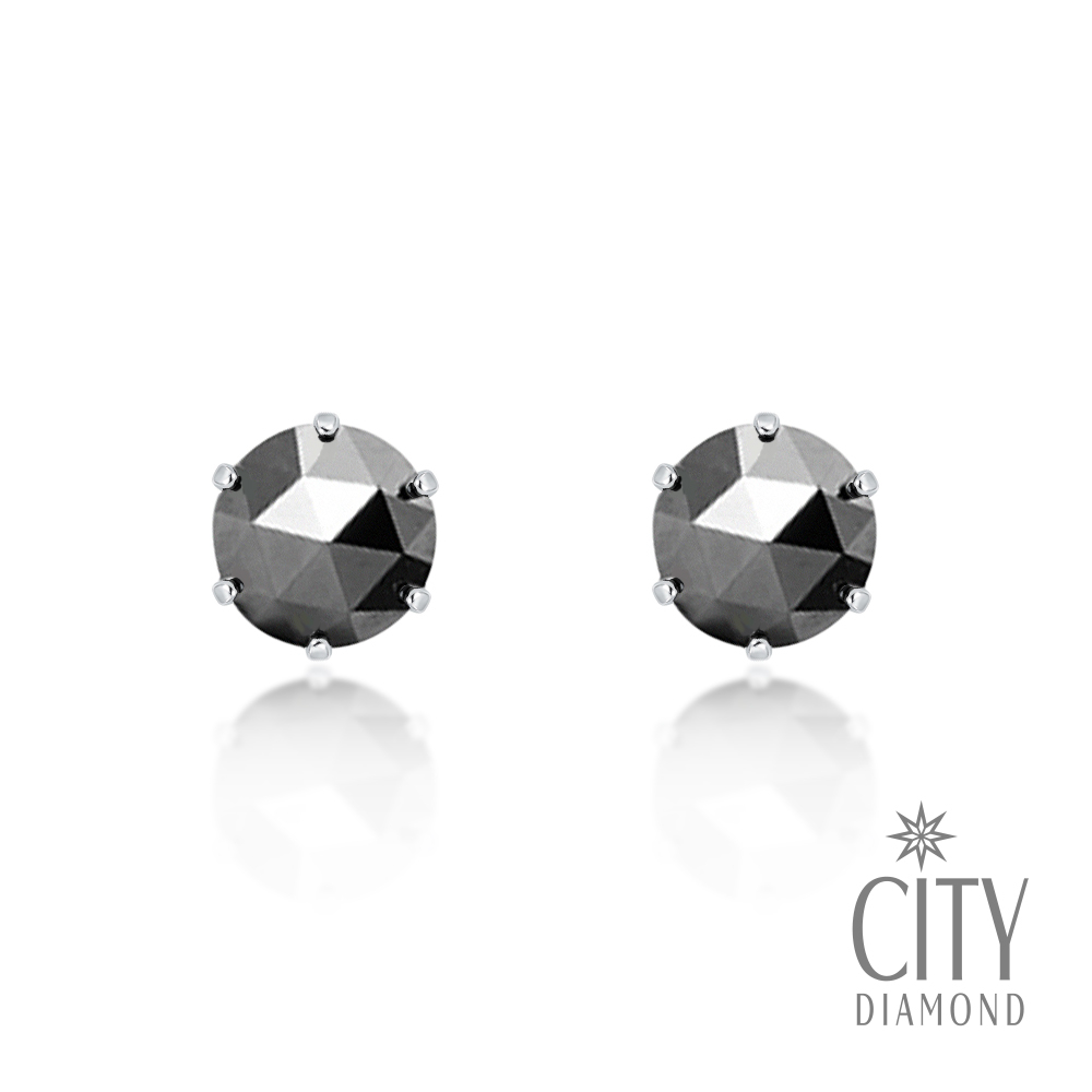 【City Diamond 引雅】日本 鉑金 天然鑽石 黑鑽 1.5克拉 六爪 耳環(東京Yuki系列)