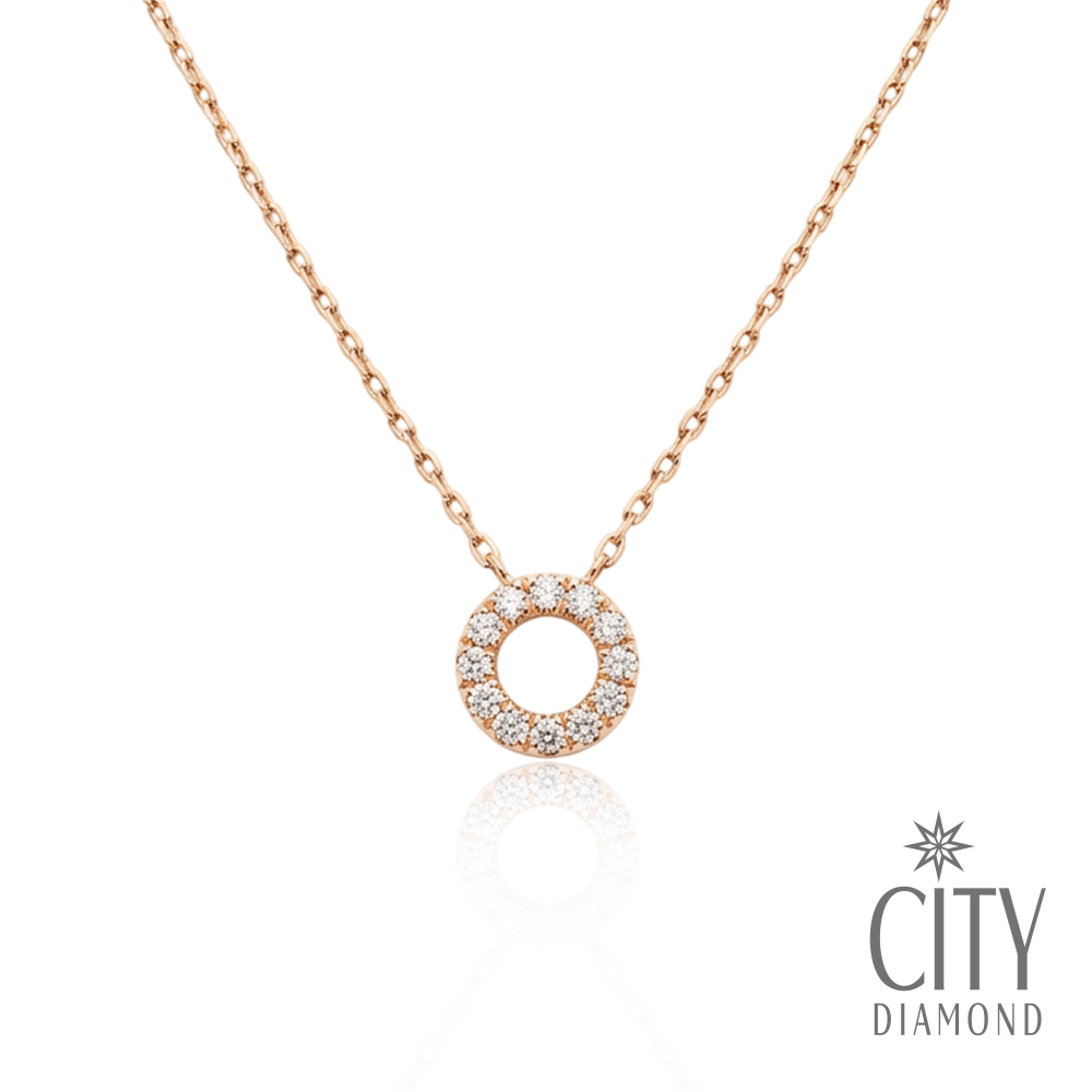 【City Diamond 引雅】網路獨家 18K 日本 天然鑽石 10分 圓形 玫瑰K金 項鍊(東京Yuki系列)