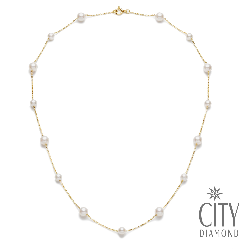 【City Diamond 引雅】網路獨家 18K 天然珍珠3.5mm+5mm 黃K金 滿天星 造型 項鍊 (東京Yuki系列)
