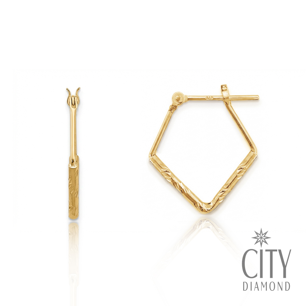 【City Diamond 引雅】18K 日本 刻面菱形 黃K金 斗圈 耳環(東京Yuki系列)