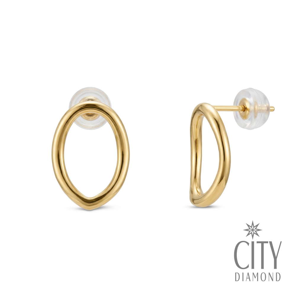 【City Diamond 引雅】18K 日本 弧形 黃K金 斗圈設計 耳環(東京Yuki系列)