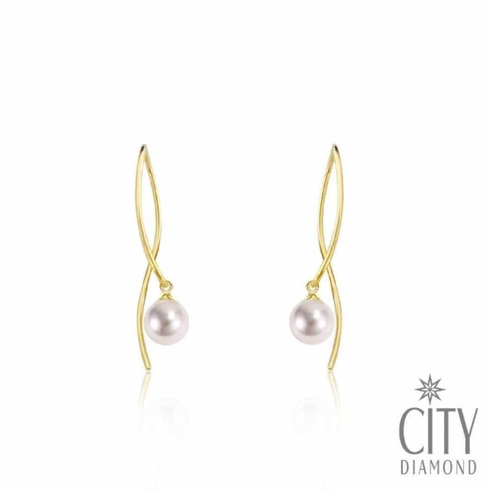 【City Diamond 引雅】18K日本AKOYA珍珠5.5mm長掛耳環(東京Yuki系列)