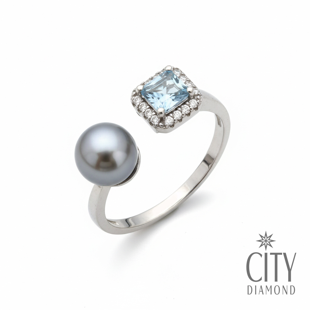 【City Diamond 引雅】網路獨家 日本純銀 AKOYA珍珠 6mm 水鑽鋯石 開口式 可調式 戒指(東京Yuki系列)