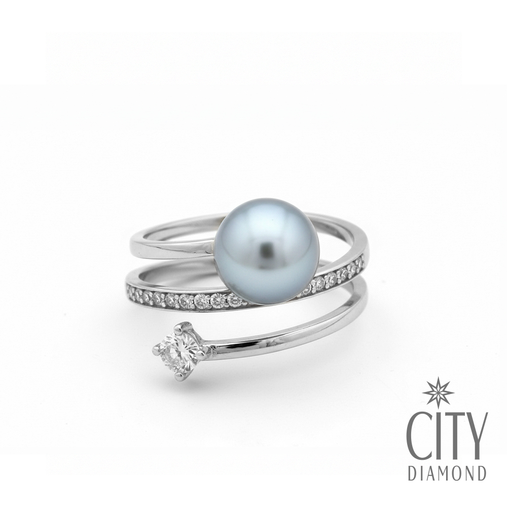【City Diamond 引雅】網路獨家 日本純銀 AKOYA珍珠 7.5mm 水鑽 戒指(東京Yuki系列)