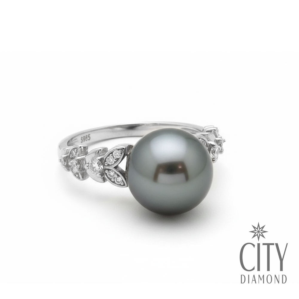 【City Diamond 引雅】網路獨家 日本純銀 南洋珍珠 黑珠 水鑽 可調式 戒指(東京Yuki系列)
