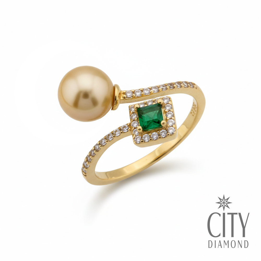 【City Diamond 引雅】網路獨家 日本純銀 南洋珍珠 金珠 水鑽 開口式 可調式 戒指(東京Yuki系列)