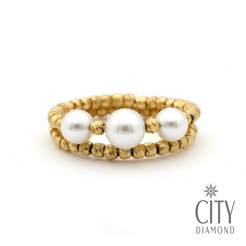 【City Diamond 引雅】網路獨家 日本純銀 AKOYA珍珠 4.5-5mm 水鑽 黃K色 可調式 戒指(東京Yuki系列)