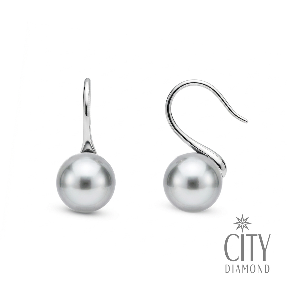【City Diamond 引雅】日本AKOYA珍珠 8-8.5mm 真多麻色 純銀 勾式耳環 (東京Yuki系列)