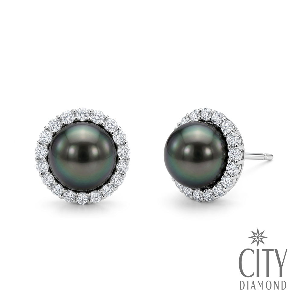 【City Diamond 引雅】天然大溪地珍珠 黑珠 純銀 水鑽 耳環 (東京Yuki系列)