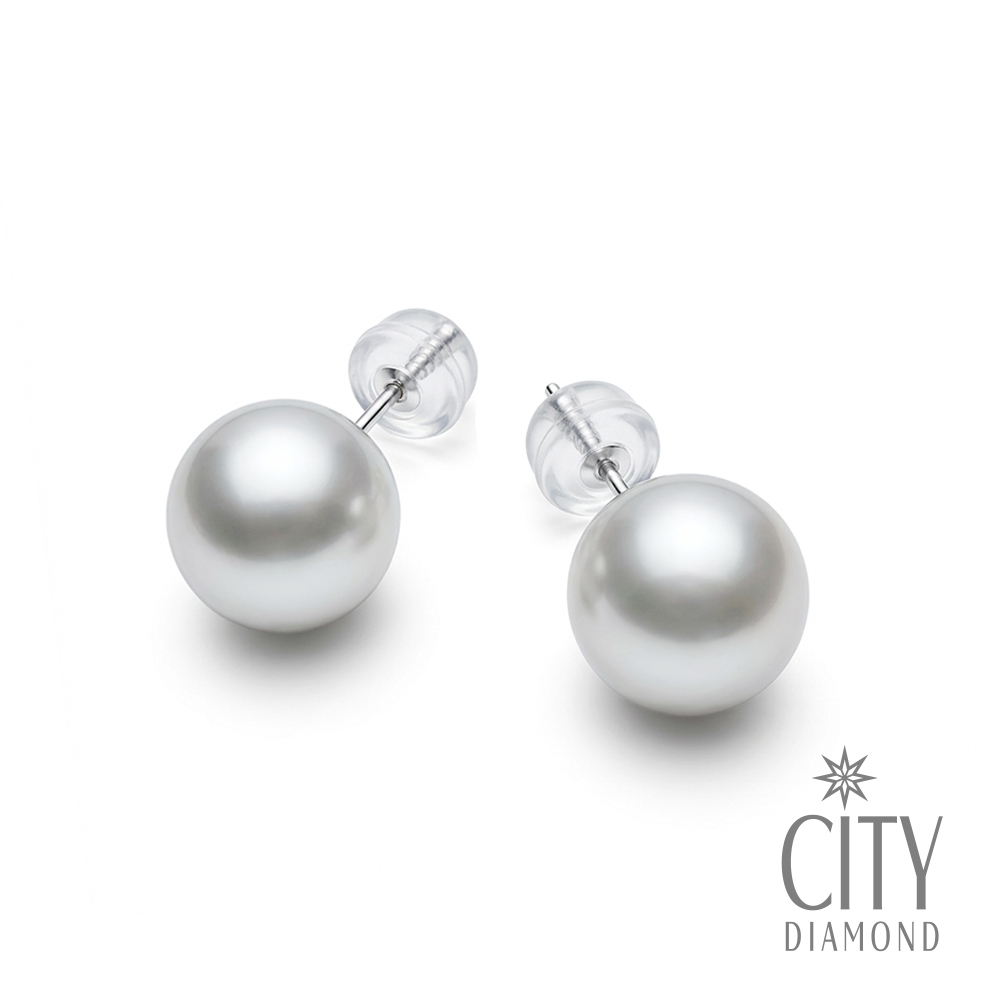 【City Diamond 引雅】18K日本南洋珍珠 白珠 9-9.5mm 白K金耳環(東京Yuki系列)