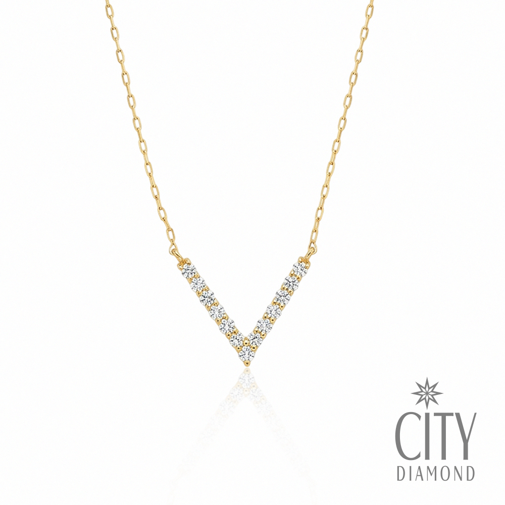 【City Diamond 引雅】18K 日本 天然鑽石 20分 黃K金 V字造型 項鍊 (東京Yuki系列)