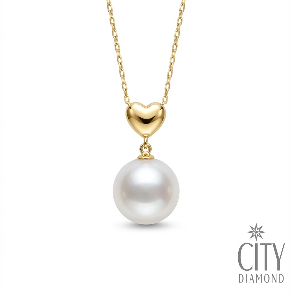 【City Diamond 引雅】網路獨家 18K 日本AKOYA珍珠 7.5-8mm 黃K金 愛心 項鍊 (東京Yuki系列)