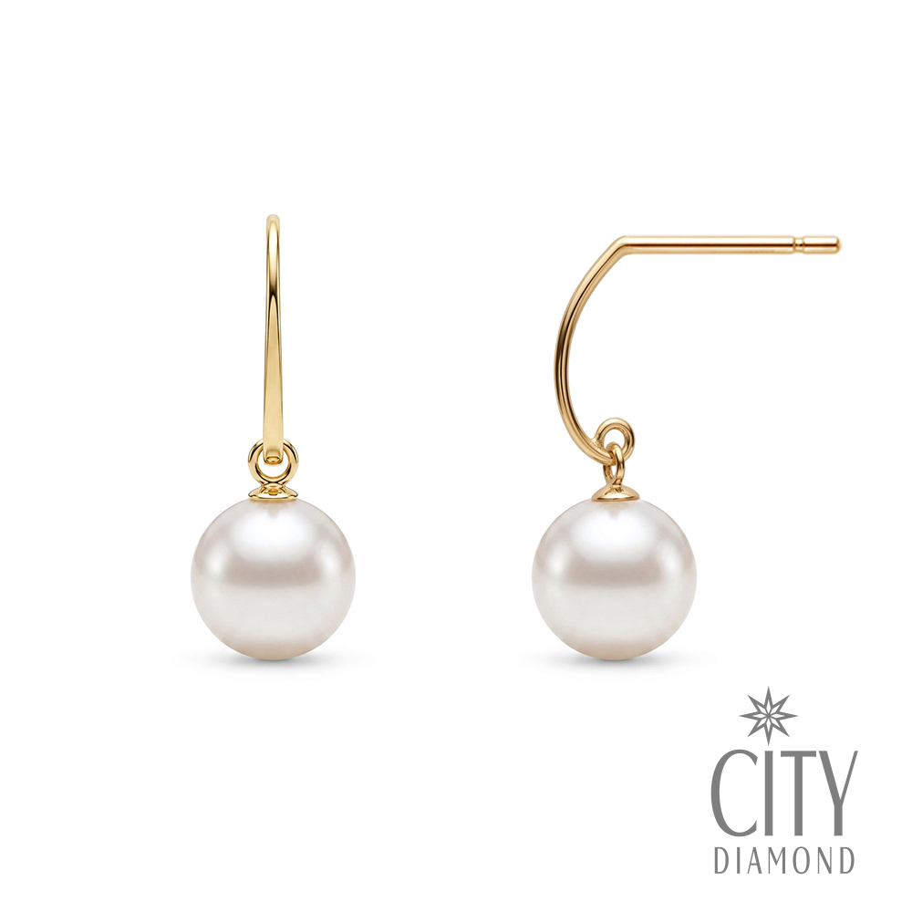【City Diamond 引雅】網路獨家 18K 日本AKOYA珍珠 6.5mm 黃K金 耳環 (東京Yuki系列)