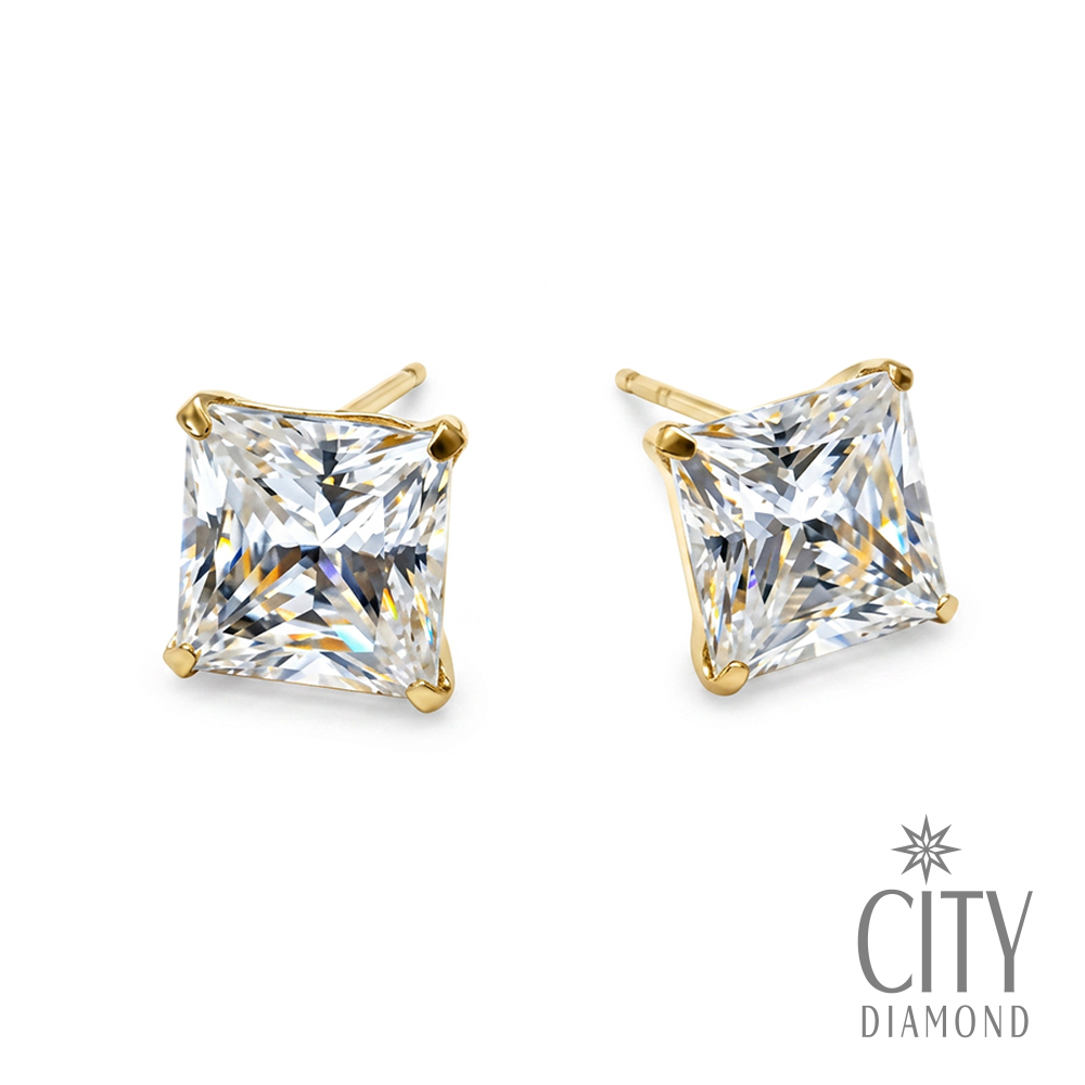 【City Diamond 引雅】18K 日本 莫桑石 方形 2.6克拉 四爪 耳環(東京Yuki系列)