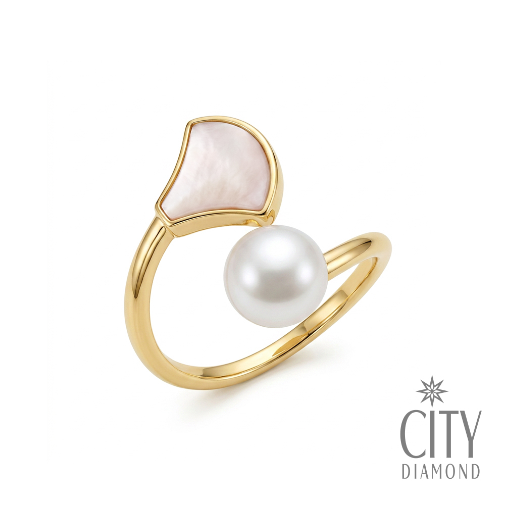 【City Diamond 引雅】天然珍珠 母貝 扇形 開口式 戒指(珠潤月詠系列)