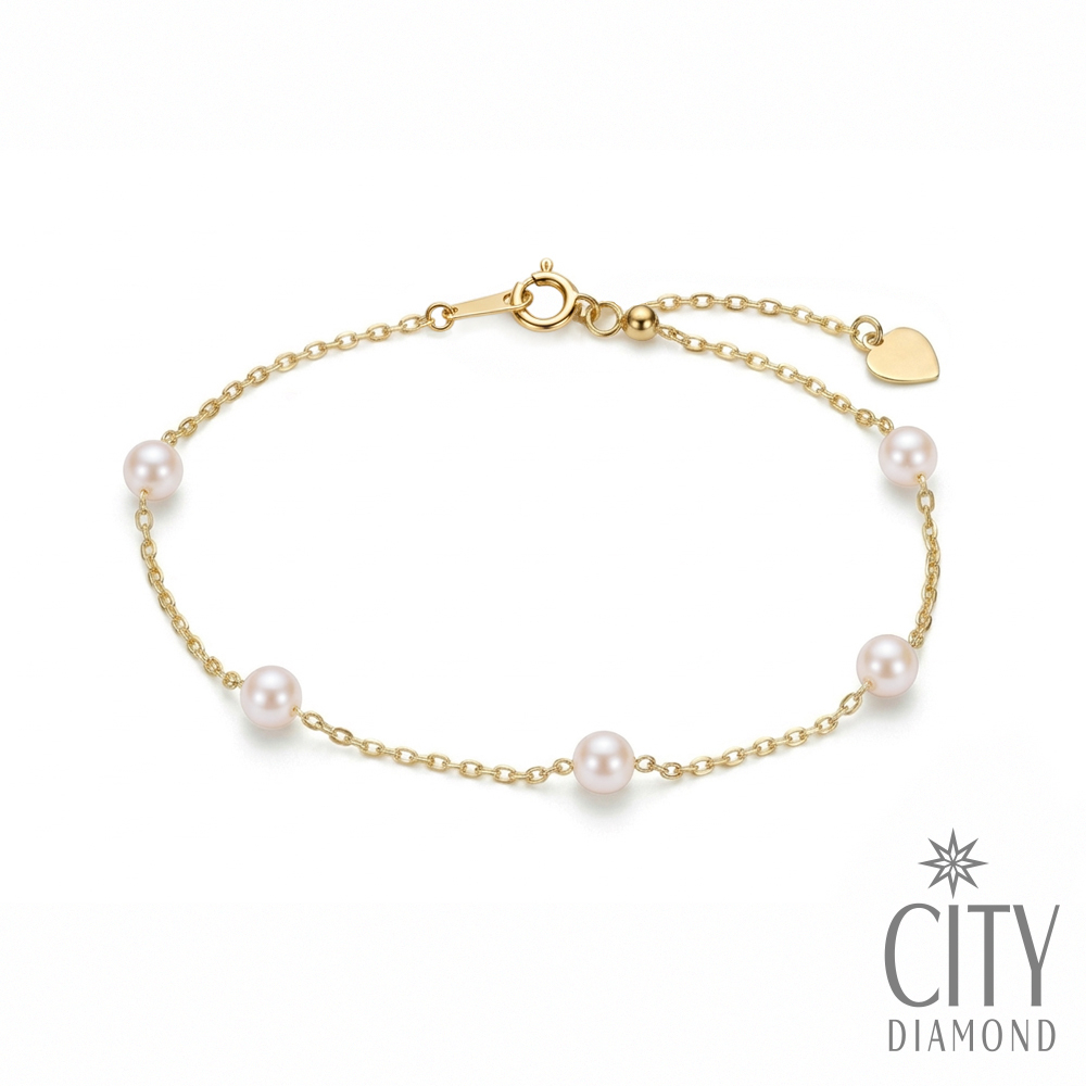 【City Diamond 引雅】18K 日本 AKOYA珍珠 3.5mm 黃K金 伸縮 手鍊(東京Yuki系列)